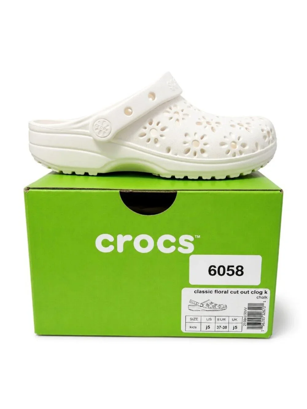Crocs Floral Cutout Clogs Girls J5 Chalk White Kids Slip On Water Shoes